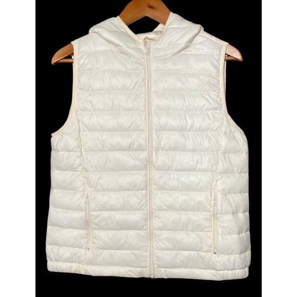 Copper Key Cream Vest Puff Quilted Hooded Jacket Women Size Large Zip Front - Picture 6 of 11
